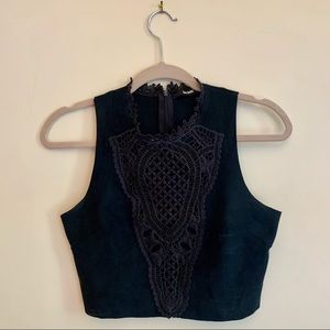 Bikbok faux suede crop top with lace size S